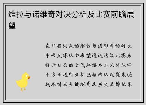 维拉与诺维奇对决分析及比赛前瞻展望